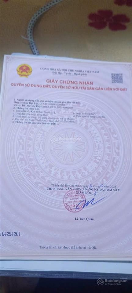 Bán đất tân thới nhì, hóc môn, 1,7 tỷ, 52,9m2, hạ gấp 2tỷ3 còn 1tỷ7