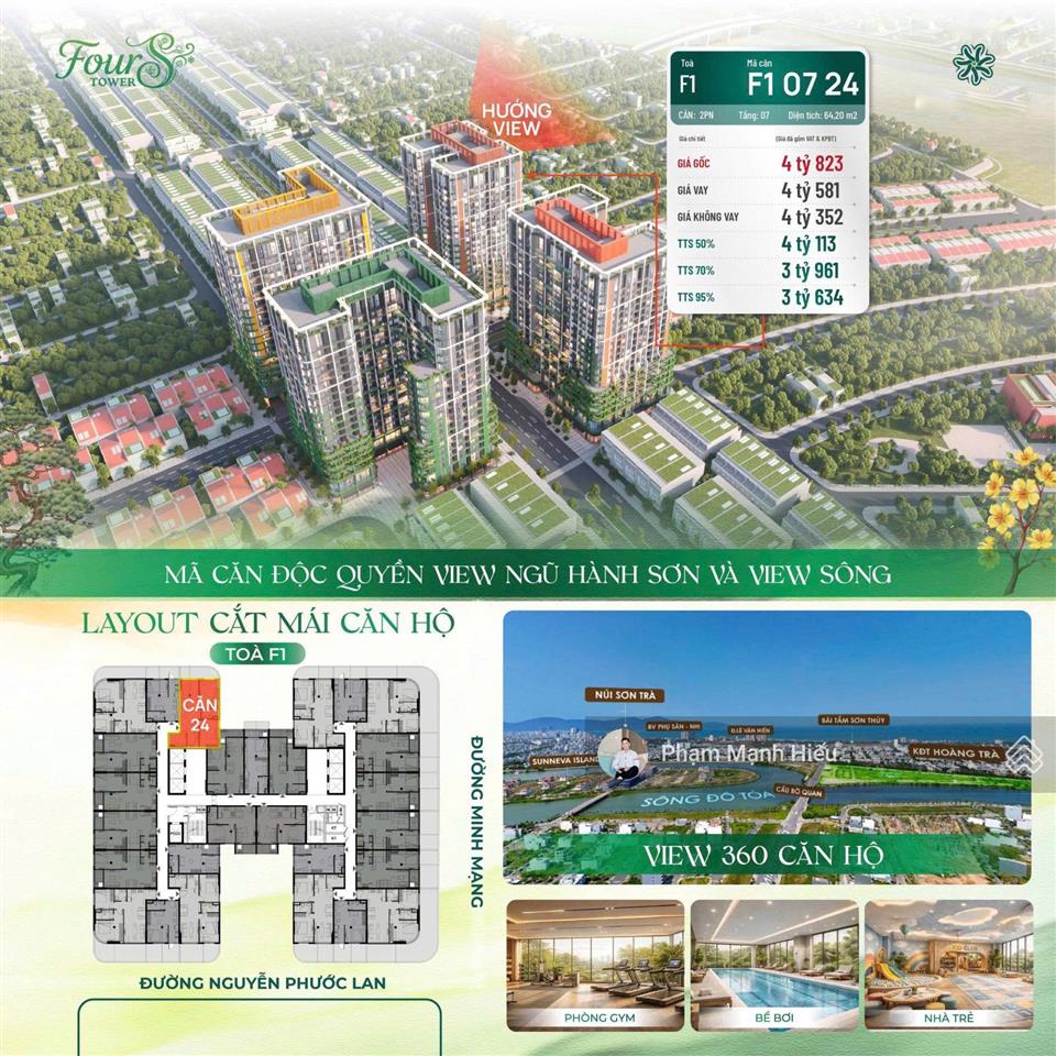 Căn ngoại giao tòa f1 fours tower sân vườn siêu đẹp tầng cao view biển, view pháo hoa