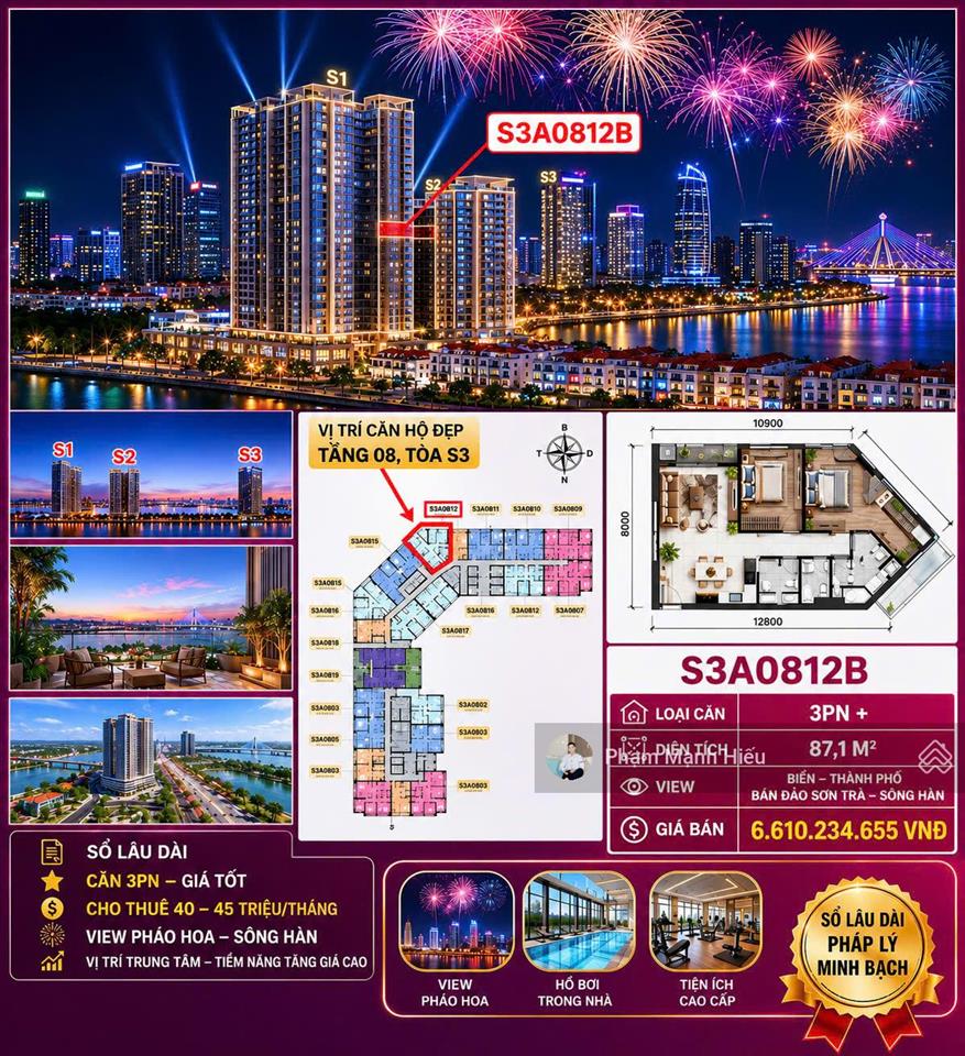 Căn 3pn sun symphony tòa s3 căn hộ view biển mỹ khê giá rẻ bằng căn 1pn mặt sông hàn ib em nhận tt