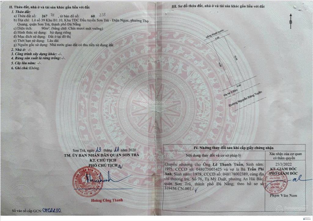 Bán lô đất sát biển mân thái hướng biển sạch đẹp đường nguyễn đăng tuyển, sơn trà, đà nẵng.