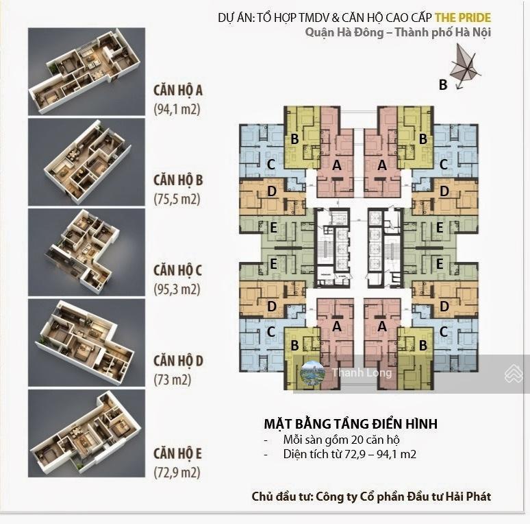 Bán căn hộ chung cư the pride. dt 75m2 gồm 2pn, 2wc, tầng trung hoàn thiện đẹp. giá 4,3 tỷ