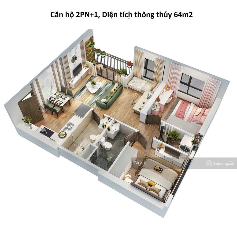 Căn góc 2pn+1 dt 64m², full nt giá 4,360 tỷ bao phí tầng trung view nội khu sẵn sổ có hỗ trợ vay