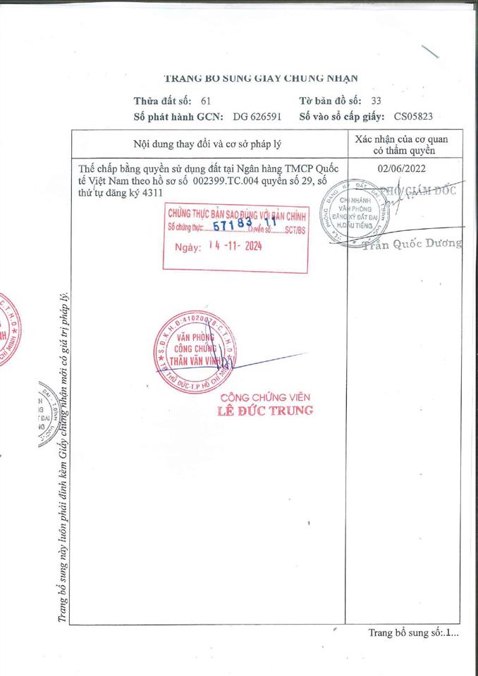 Qsdđ tại thửa đất số 61, tờ bản đồ số 33, xã minh tân, huyện dầu tiếng, tỉnh bình dương