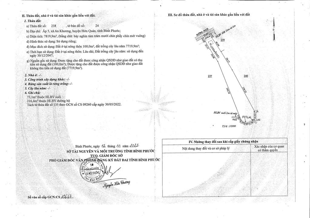 Qsdđ thửa đất số 124, tờ bản đồ số 22, ấp 4, xã minh lập, chơn thành, tỉnh bình phước