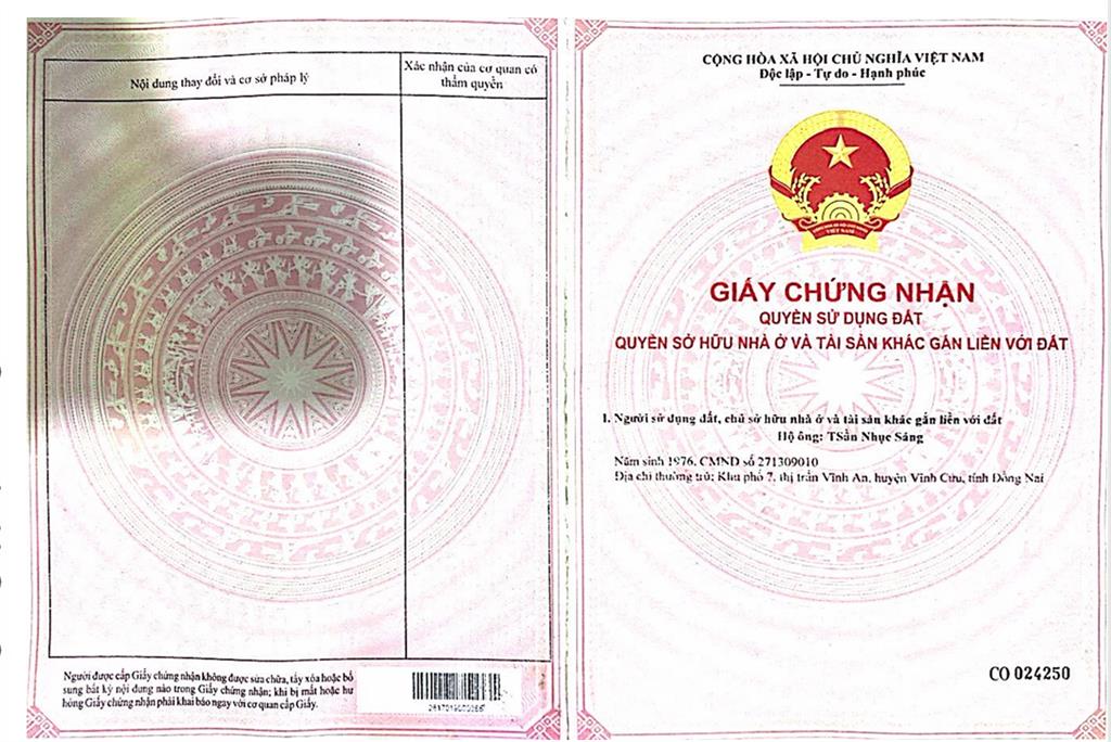 Qsdđ thửa đất số 90, tờ bản đồ số 41, địa chỉ thị trấn vĩnh an, huyện vĩnh cửu, tỉnh đồng nai