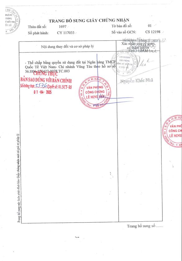 Qsdđ thửa đất số 1697, tbđ số 1, địa chỉ thị trấn đất đỏ, huyện đất đỏ, tỉnh bà rịa  vũng tàu