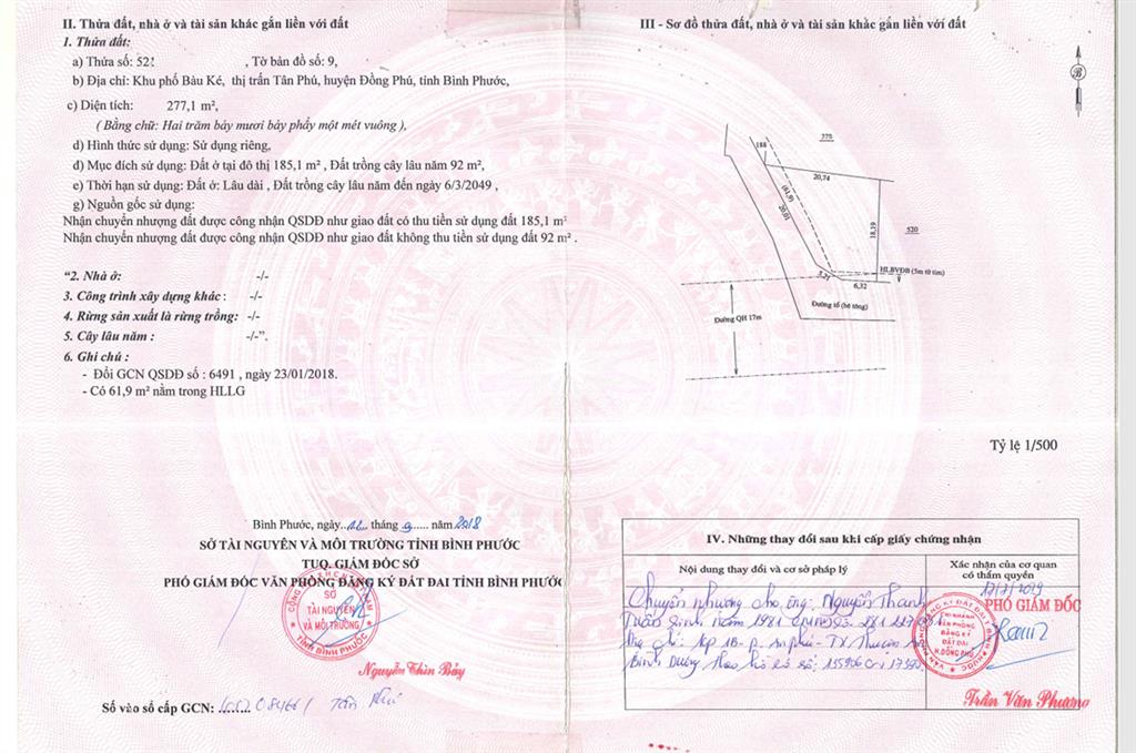Qsdđ thửa đất số 521, tbđ số 9, khu phố bàu ké, xã đồng phú, tỉnh đồng nai