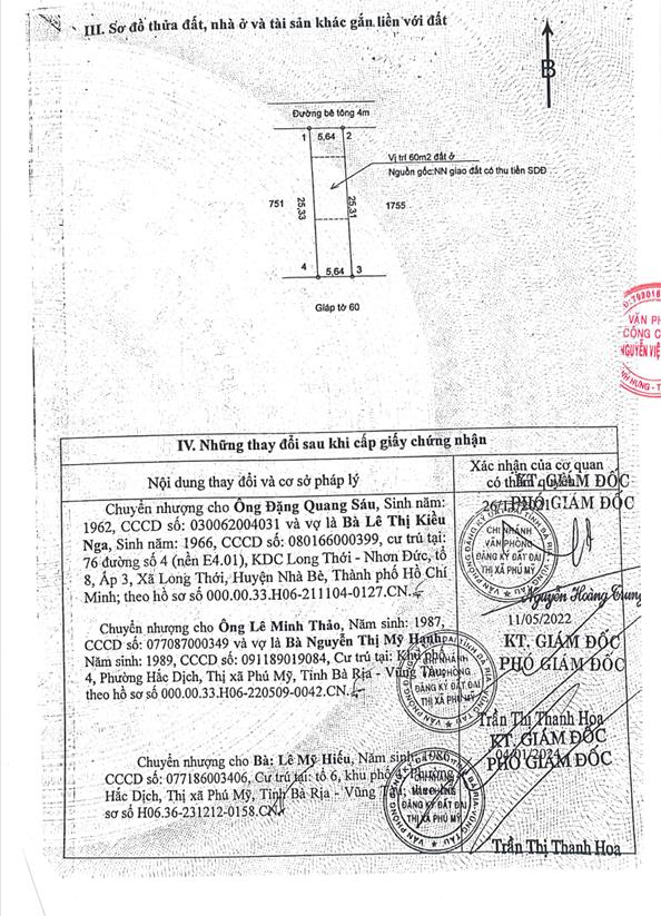 Qsdđ thửa đất số 1754, tbđ 56, khu phố 4, phường hắc dịch, thị xã phú mỹ, tỉnh bà rịa  vũng tàu