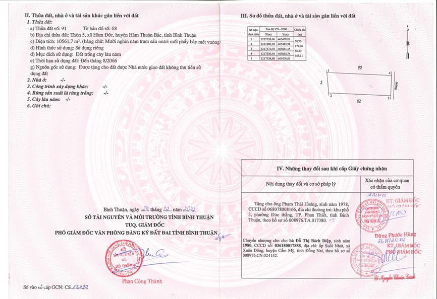Qsdđ thửa đất số 91, tbđ số 68, địa chỉ thôn 5, xã hàm đức, huyện hàm thuận bắc, tỉnh bình thuận
