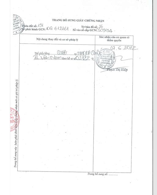 Qsdđ thửa đất số 191, tbđ số 26, ấp thành tân, xã thành long, huyện châu thành, tỉnh tây ninh