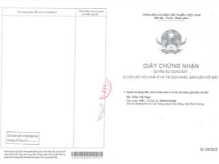 Qsdđ thửa đất số 190, tờ bản đồ số 35, địa chỉ xã trừ văn thố, huyện bàu bàng, tỉnh bình dương