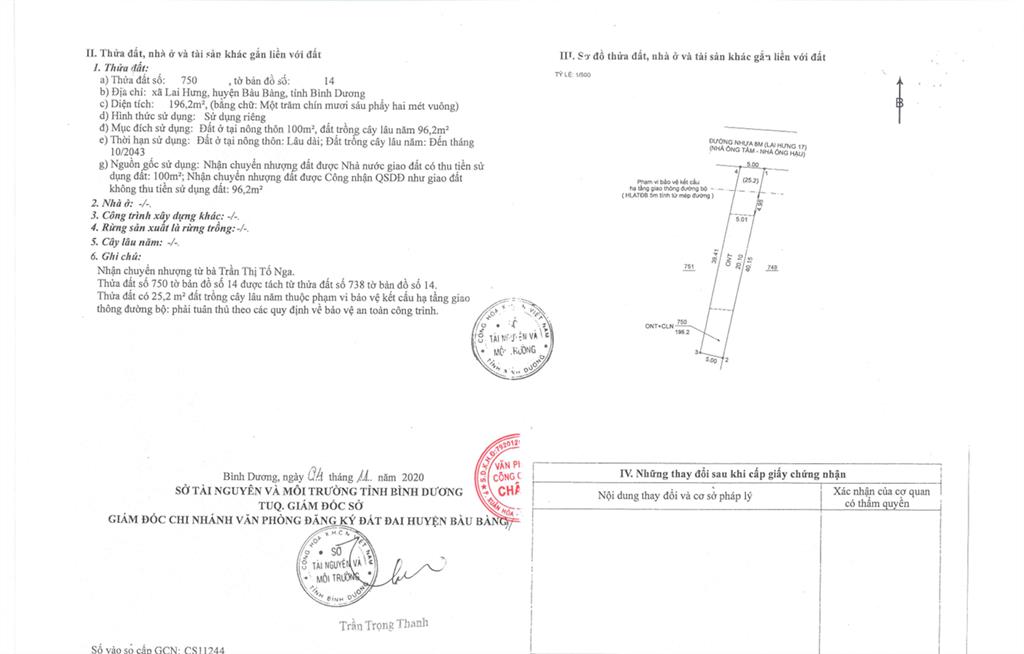 Qsdđ thửa đất số 750, cùng tờ bản đồ số 14, địa chỉ xã lai hưng, huyện bàu bàng, tỉnh bình dương