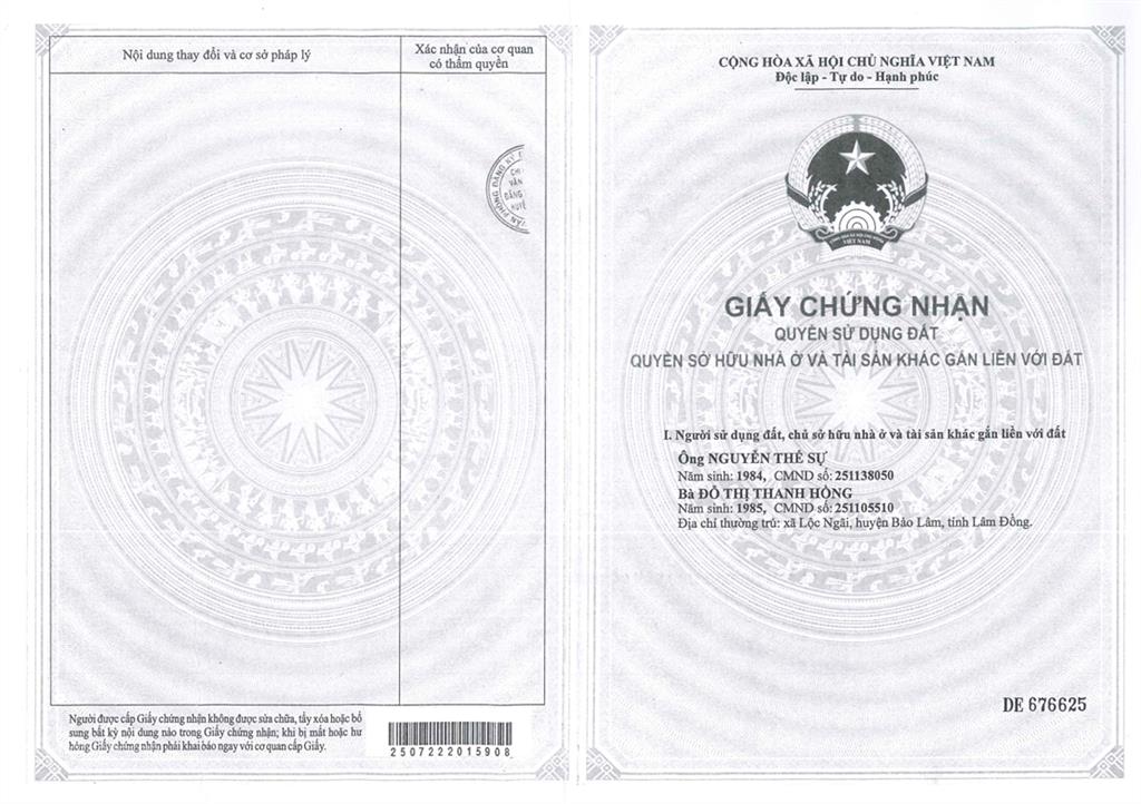 Qsdđ thửa đất số 175, tờ bản đồ số 46, địa chỉ xã lộc ngãi, huyện bảo lâm, tỉnh lâm đồng