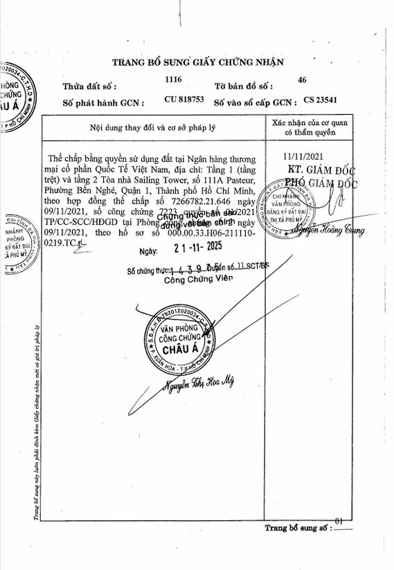 Bán qsdđ thửa đất số 1116, tbđ số 46, phường hắc dịch, thị xã phú mỹ, tỉnh bà rịa vũng  vũng tàu