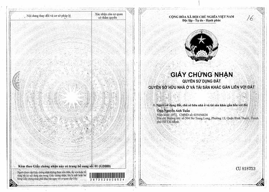 Bán qsdđ thửa đất số 1116, tbđ số 46, phường hắc dịch, thị xã phú mỹ, tỉnh bà rịa vũng  vũng tàu