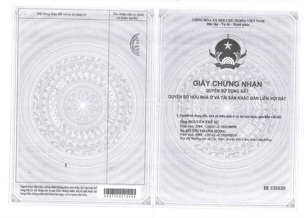 Qsdđ thửa đất số 176, tờ bản đồ số 46, địa chỉ xã lộc ngãi, huyện bảo lâm, tỉnh lâm đồng