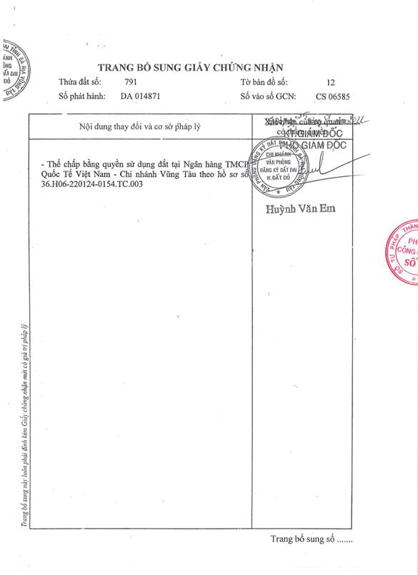 Bán qsdđ thửa đất số 791, tbđ số 12, địa chỉ xã láng dài, tỉnh bà rịa  vũng tàu