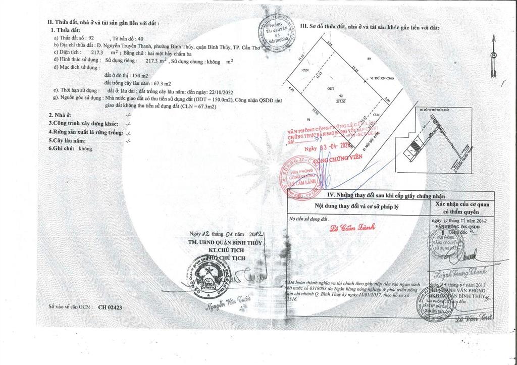 Qsdđ tại thửa đất số 92, tờ bản đồ số 40, nguyễn truyền thanh, bình thủy, bình thủy, tp. cần thơ