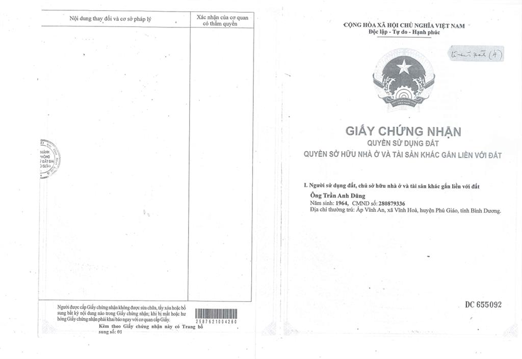 Bán qsdđ thửa đất số 415, tờ bản đồ số 40, địa chỉ xã tam lập, h.phú giáo, tỉnh bình dương