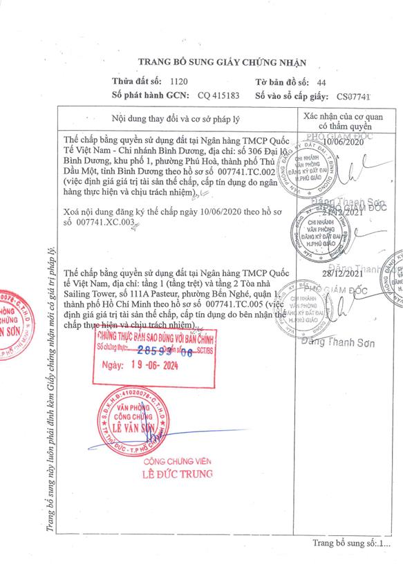 Bán qsdđ thửa đất số 1120, tbđ 44, địa chỉ thị trấn phước vĩnh, h.phú giáo, tỉnh bình dương