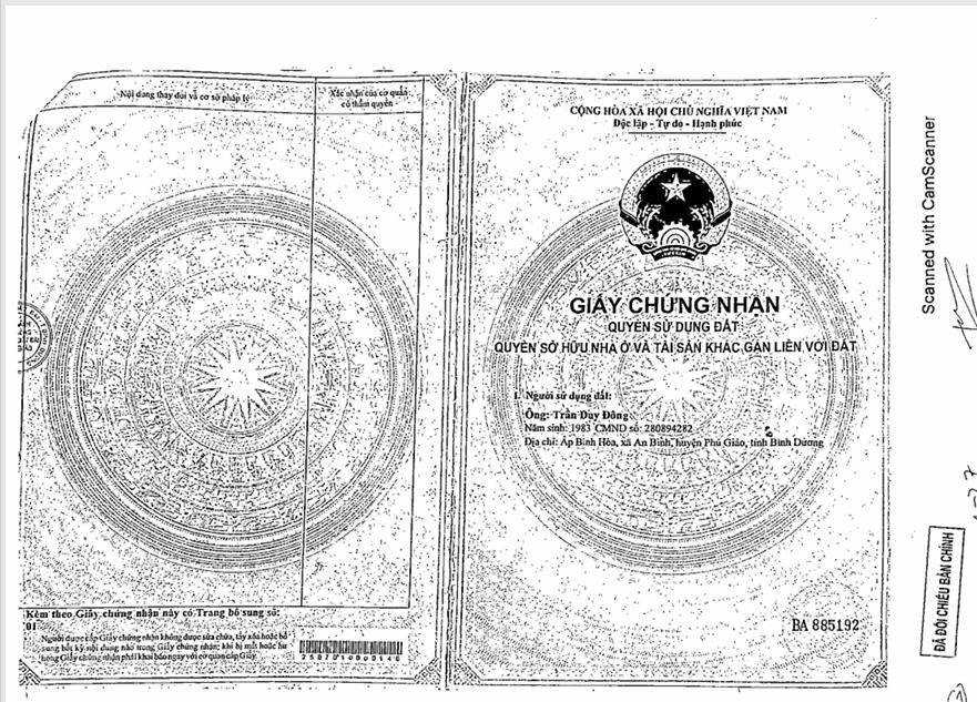 Bán qsdđ thửa đất số 62, tờ bản đồ số 23, ấp bình hòa, xã an bình, h. phú giáo, tỉnh bình dương