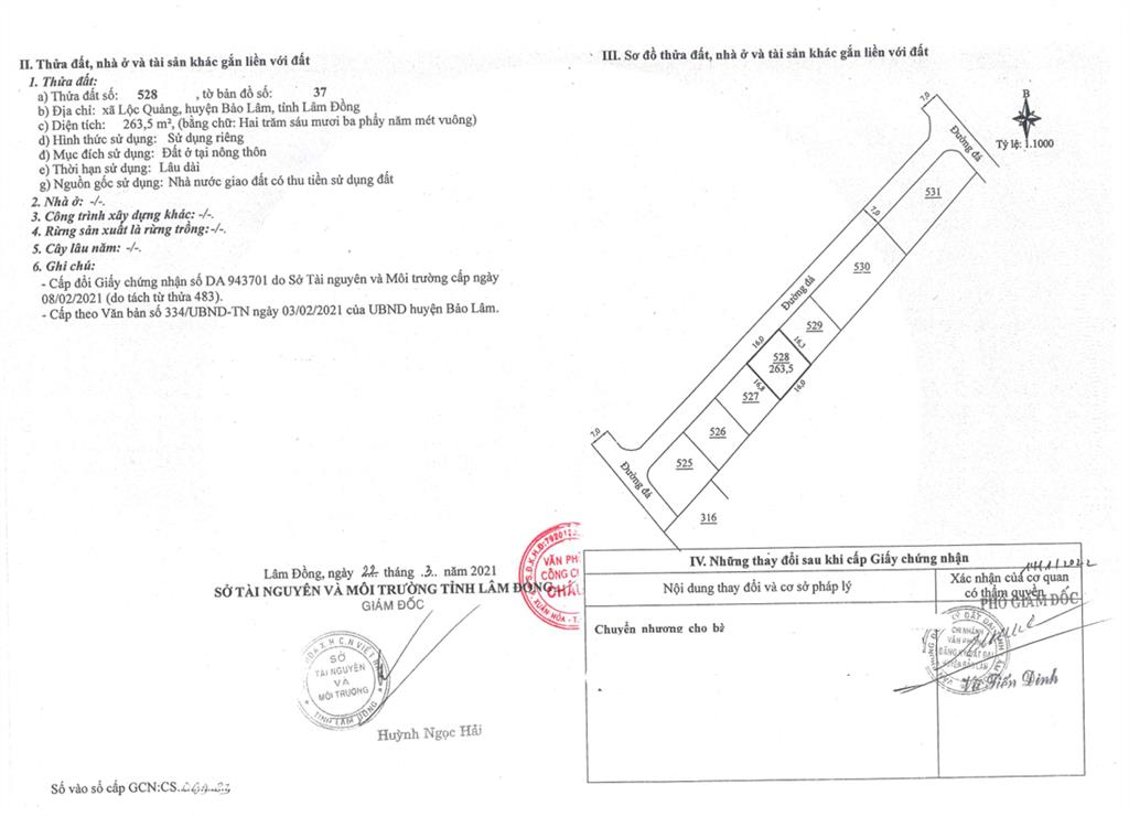 Bán qsdđ thửa đất số 528, tờ bản đồ số 37, xã lộc quảng, h. bảo lâm, tỉnh lâm đồng