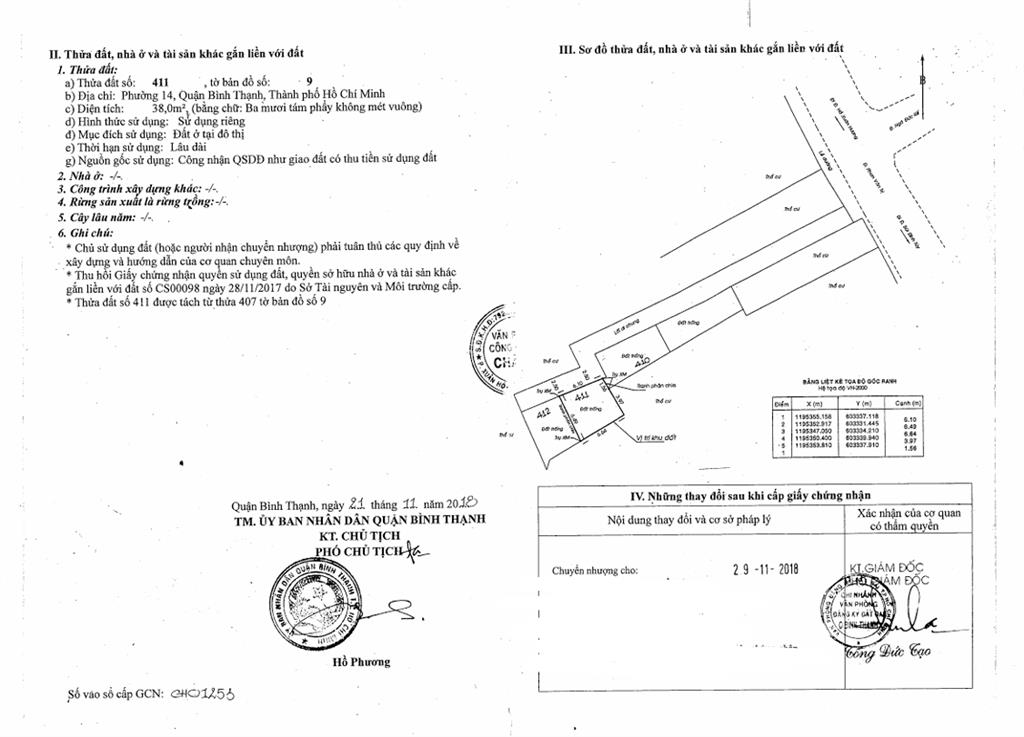 Bán qsdđ thửa đất số 411, tờ bản đồ số 9, p. 14, q. bình thạnh, tp. hcm