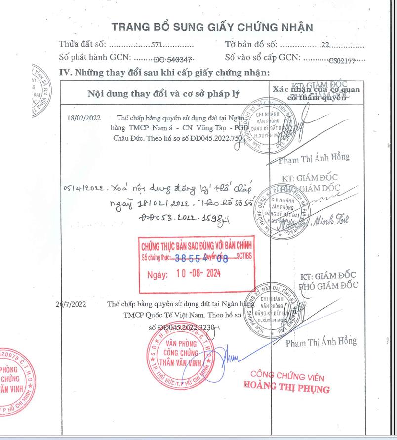 Bán qsdđ thửa đất số 571, tờ bản đồ số 22, xã hòa bình, h. xuyên mộc, tỉnh bà rịa vũng tàu