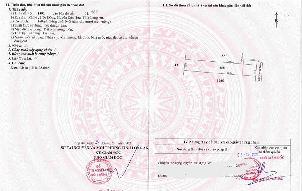 Bán qsdđ số 1132, tờ bản đồ 168, x. mỹ hạnh, t. tây ninh