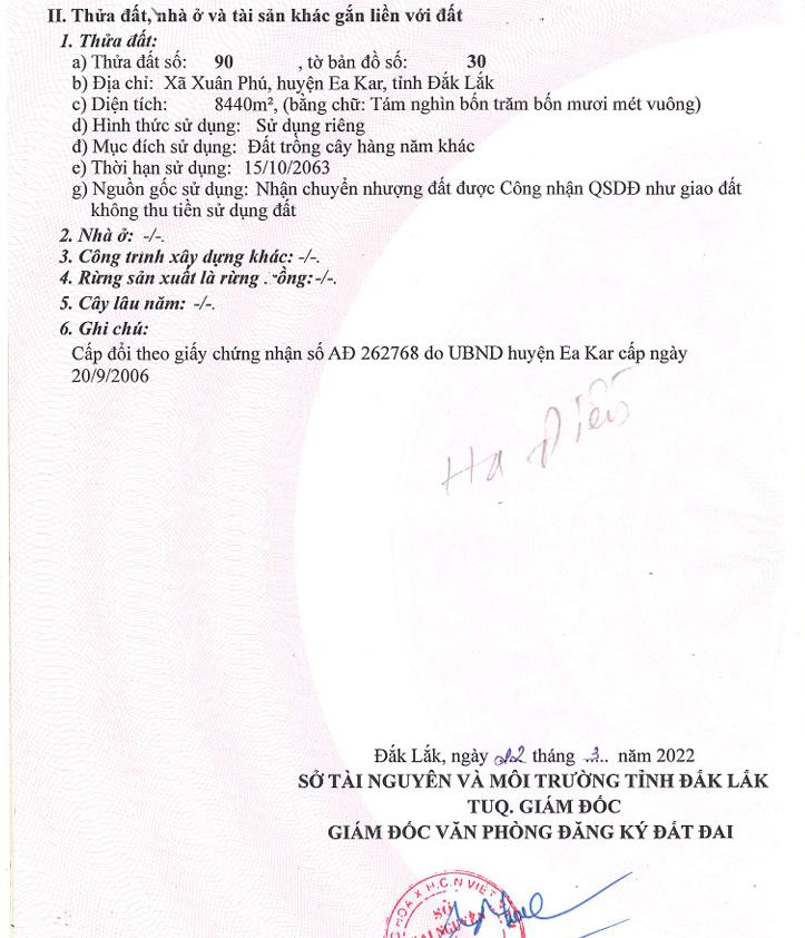 Bán qsdđ số 90, tờ bản đồ số 30, x. xuân phú, h. ea kar, t. đắk lắk (nay là x. ea kar, t. đắk lắk)