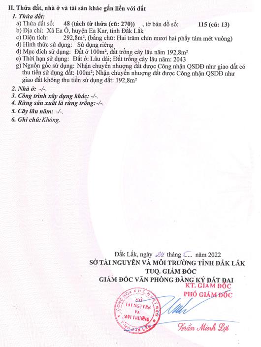 Qsdđ thửa đất số 48, tờ bản đồ số 115 x.ea ô, h.ea kar, t.đắk lắk