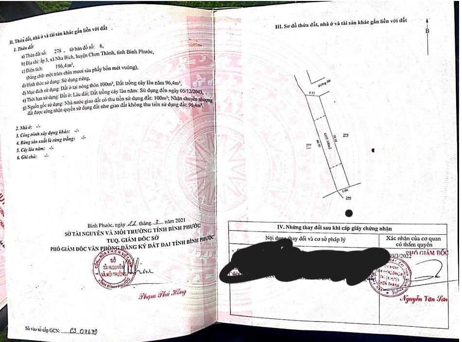 Qsdđ số 278, tbđ 6 ấp 3, x.nha bích, tx.chơn thành, t.bình phước (nay là x nha bích, tp.đồng nai)