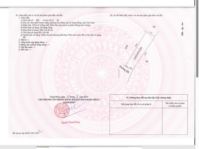 Qsdđ 459, tờ bản đồ số 20, tx.trảng bàng, t.tây ninh (nay là p.gò dầu, t.tây ninh)