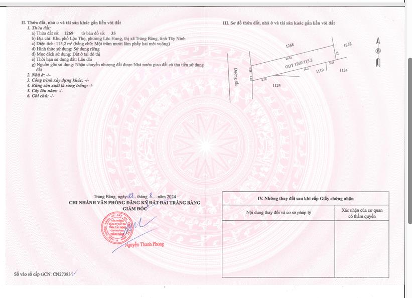 Qsdđ tại thửa đất số 1269, tờ bản đồ số 35, p.an tịnh, t.tây ninh