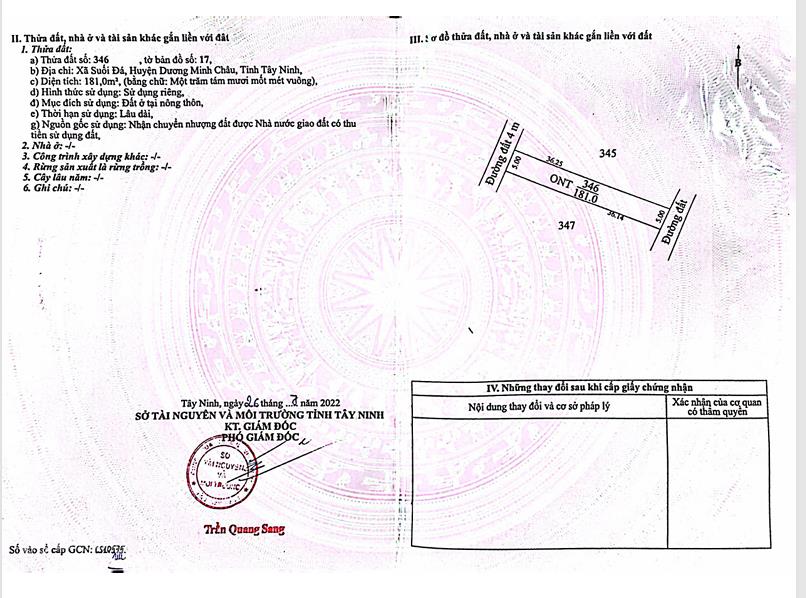 Qsdđ số 346, tbđ 17, x.dương minh châu, t.tây ninh