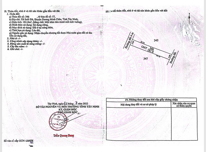 Qsdđ số 346, tbđ 17, x.dương minh châu, t.tây ninh