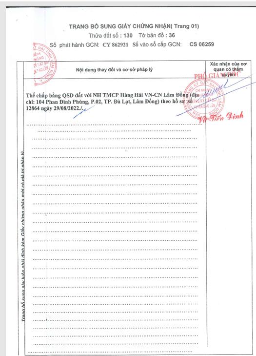 Bán qsdđ thửa đất số 130, tbđ 36 lộc tân, h. bảo lâm (nay là phường 2  bảo lộc), tỉnh lâm đồng
