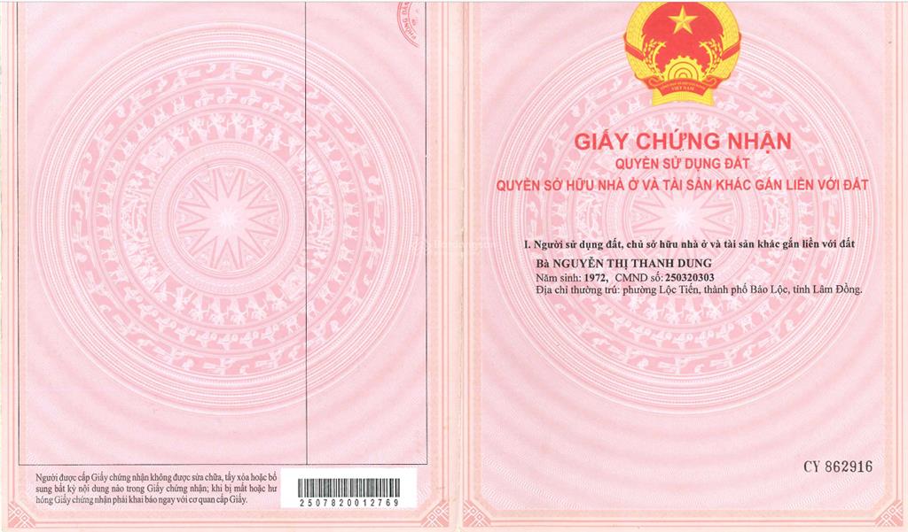 Bán qsdđ thửa đất số 134, tbđ 36 lộc tân, h. bảo lâm (nay là phường 2  bảo lộc), tỉnh lâm đồng