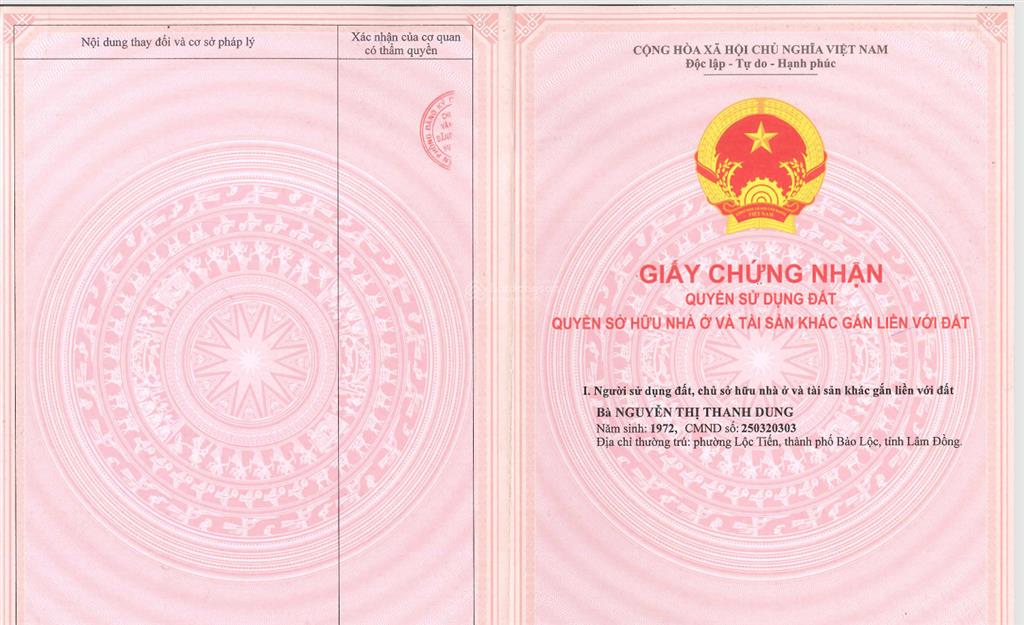 Bán qsdđ thửa đất số 129, tbđ 36 lộc tân, h. bảo lâm (nay là phường 2  bảo lộc), tỉnh lâm đồng
