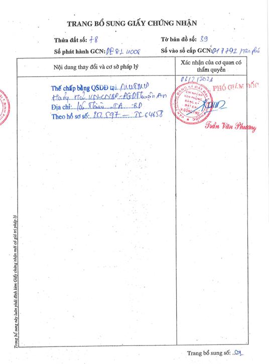Bán qsdđ, qsh nhà ở và ts khác gắn liền với đất tại thửa đất số 78, tờ bản đồ số 39
