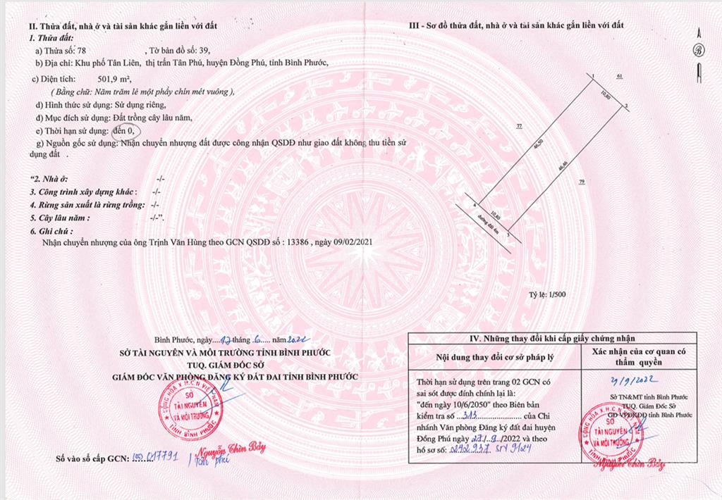 Bán qsdđ, qsh nhà ở và ts khác gắn liền với đất tại thửa đất số 78, tờ bản đồ số 39
