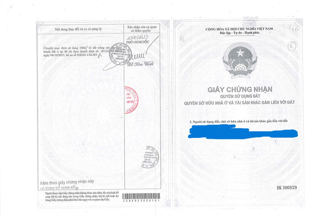 Qsdđvts gắn liền với đất tại thửa 1469, tbđ 12, p. hòa lợi, thị xã bến cát, tỉnh bình dương