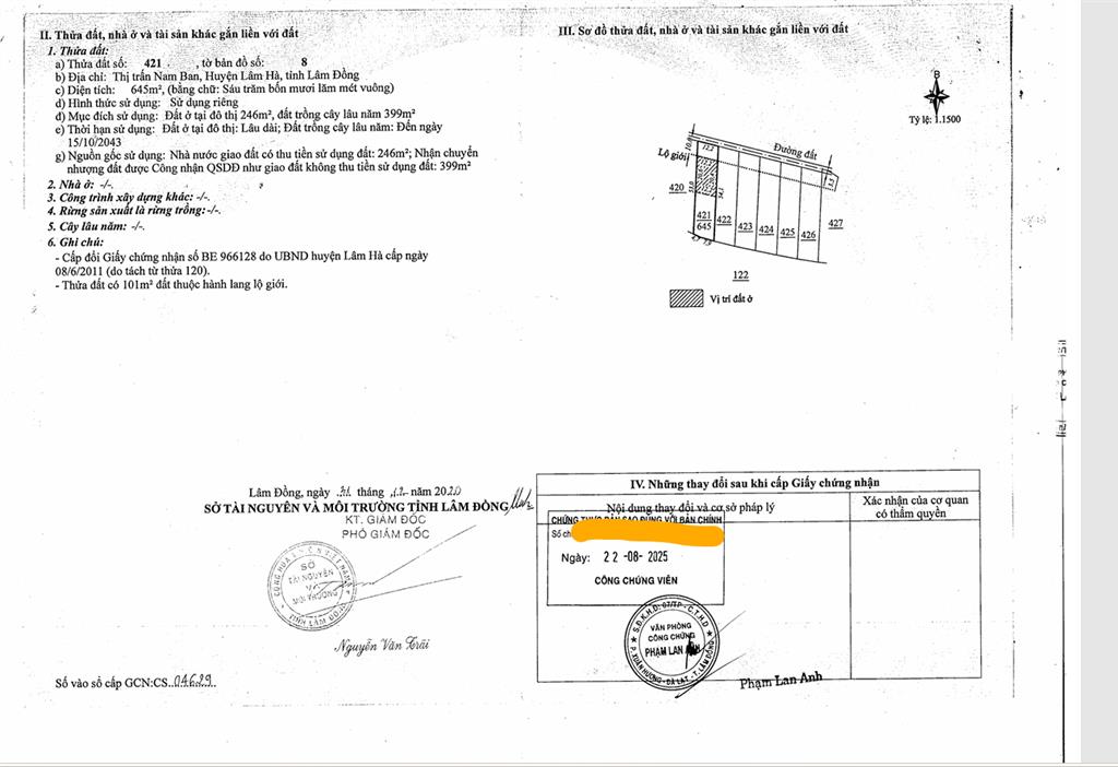 Qsdd 422, tờ bản đồ số 8, tt.nam ban, h.lâm hà, t.lâm đồng (nay là x.nam ban lâm hà, t.lâm đồng)