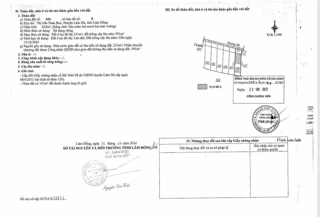Qsdđ 426, tờ bản đồ số 8, tt.nam ban, h.lâm hà, t. lâm đồng (nay là x. nam ban lâm hà, t.lâm đồng)