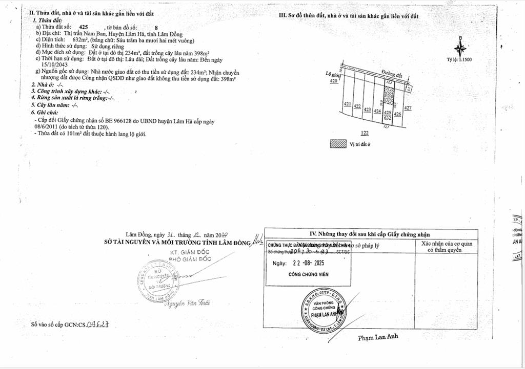 Qsdđ 425, tờ bản đồ số 8, tt.nam ban, h.lâm hà, t.lâm đồng (nay là x.nam ban lâm hà, t.lâm đồng)