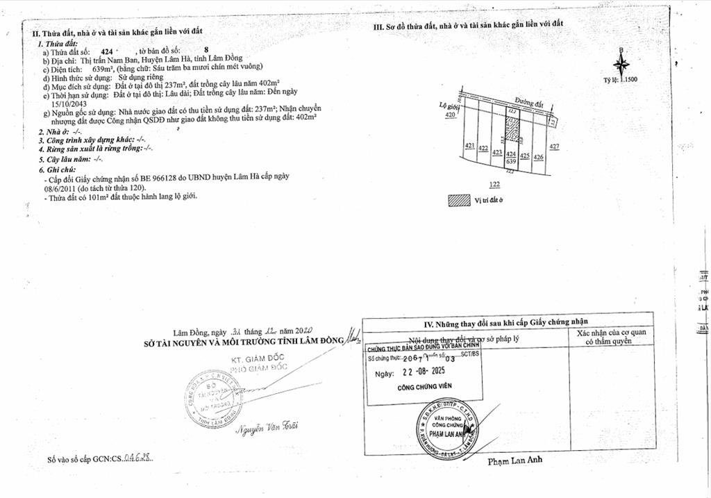 Qsdđ 424, tờ bản đồ số 8, tt.nam ban, h.lâm hà, t.lâm đồng (nay là x.nam ban lâm hà, t.lâm đồng)
