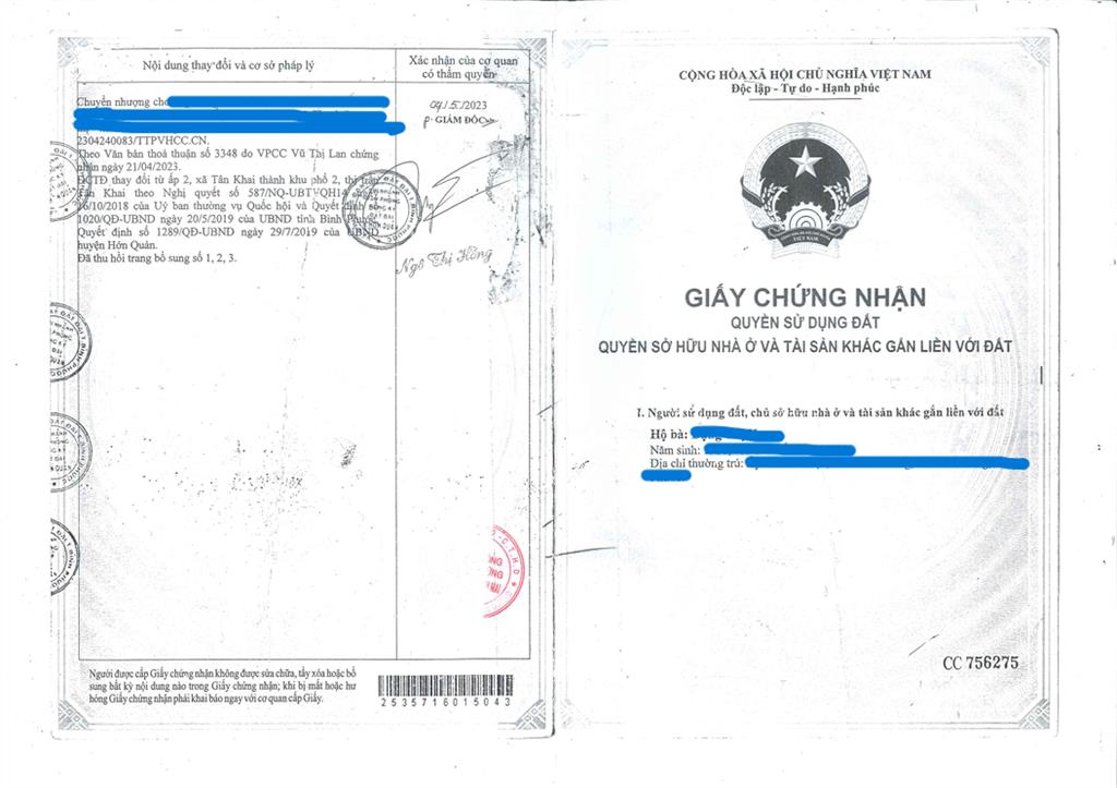 Bán qsdđ và ts gắn liền với đất tại thửa 1575, tờ bản đồ số 23, p. tân khai, tp. đồng nai