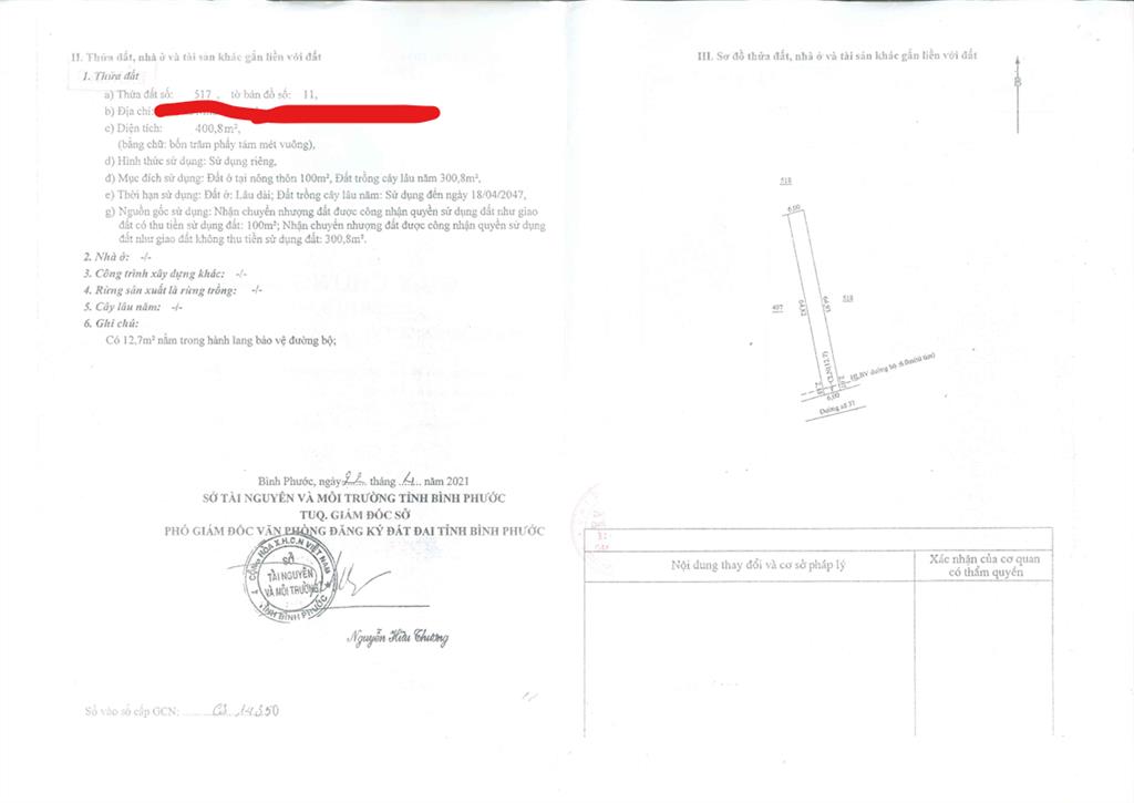 Bán qsdđ và ts gắn liền với đất tại thửa 517, tờ bản đồ số 11, p. minh hưng, tp. đồng nai