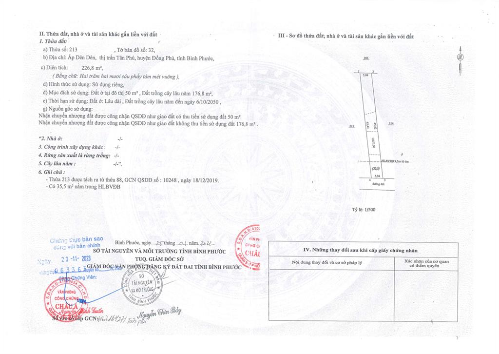Qsdđ và ts gắn liền với đất thuộc thửa 213, tờ bản đồ 32, địa chỉ p. đồng phú, tp. đồng nai