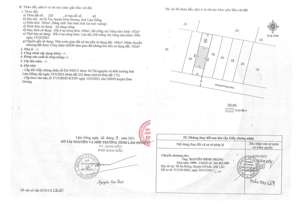 Bán qsdđ và ts gắn liền với đất tại thửa đất số 223, tờ bản đồ 63, x. đơn dương, t. lâm đồng